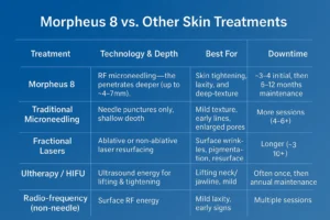 How Often Can I have Morpheus 8? 2 Table to show benefits of Morpheus 8 Stratford compared to other skin treatments